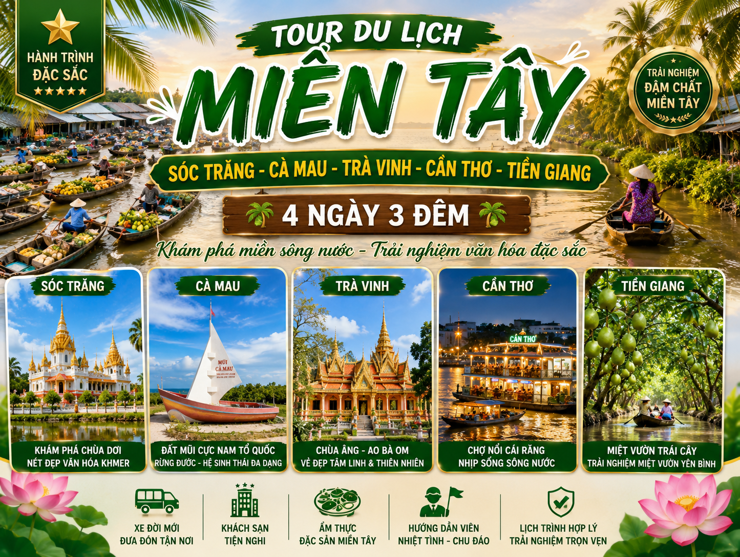 TOUR 6 TỈNH MIỀN TÂY 4N3Đ – TRỌN VẸN HỒN QUÊ NAM BỘ